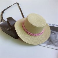 Women's Simple Style Solid Color Chain Flat Eaves Straw Hat sku image 7