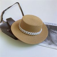 Women's Simple Style Solid Color Chain Flat Eaves Straw Hat sku image 8