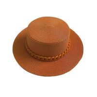 Women's Simple Style Solid Color Chain Flat Eaves Straw Hat main image 4