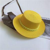 Women's Simple Style Solid Color Chain Flat Eaves Straw Hat sku image 3