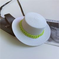 Women's Simple Style Solid Color Chain Flat Eaves Straw Hat sku image 6