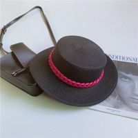 Women's Simple Style Solid Color Chain Flat Eaves Straw Hat sku image 5
