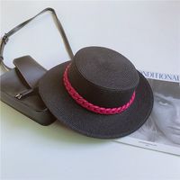 Femmes Style Simple Couleur Unie Chaîne Avant-toit Plat Chapeau De Paille sku image 5