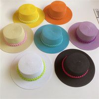 Women's Simple Style Solid Color Chain Flat Eaves Straw Hat main image 5