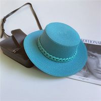 Women's Simple Style Solid Color Chain Flat Eaves Straw Hat sku image 2