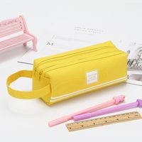 Simple Solid Color Striped Double Layer Stationery Pencil Case sku image 1