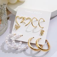 Fashion Heart Shape Butterfly Alloy Artificial Pearls Rhinestones Women's Hoop Earrings 1 Set main image 5