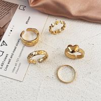 Retro Geometric Moon Heart Shape Alloy Plating Women's Rings 5 Piece Set sku image 1