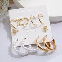 Fashion Heart Shape Butterfly Alloy Artificial Pearls Rhinestones Women's Hoop Earrings 1 Set main image 6
