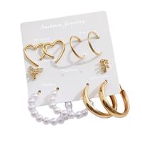 Fashion Heart Shape Butterfly Alloy Artificial Pearls Rhinestones Women's Hoop Earrings 1 Set main image 4