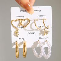 Fashion Heart Shape Butterfly Alloy Artificial Pearls Rhinestones Women's Hoop Earrings 1 Set main image 3