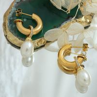 Vintage-stil Geometrisch Titan Stahl Überzug Künstliche Perlen Zirkon Tropfenohrringe 1 Paar main image 1