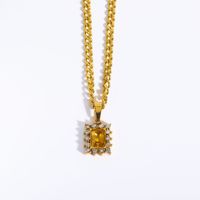 Wholesale Shiny Square Stainless Steel 18k Gold Plated Zircon Pendant Necklace sku image 3