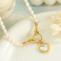 Simple Style Heart Shape Titanium Steel Pearl Plating Pendant Necklace main image 1
