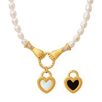 Simple Style Heart Shape Titanium Steel Pearl Plating Pendant Necklace main image 4
