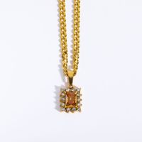 Wholesale Shiny Square Stainless Steel 18k Gold Plated Zircon Pendant Necklace sku image 4