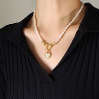 Simple Style Heart Shape Titanium Steel Pearl Plating Pendant Necklace sku image 2