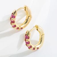 Retro Geometric Copper Zircon Hoop Earrings 1 Pair sku image 1