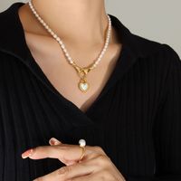 Simple Style Heart Shape Titanium Steel Pearl Plating Pendant Necklace main image 3