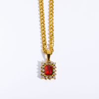 Wholesale Shiny Square Stainless Steel 18k Gold Plated Zircon Pendant Necklace sku image 1
