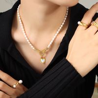 Simple Style Heart Shape Titanium Steel Pearl Plating Pendant Necklace main image 2