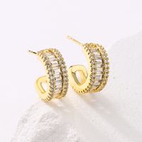 1 Pair Fashion C Shape Gold Plated Copper Zircon Ear Studs main image 3