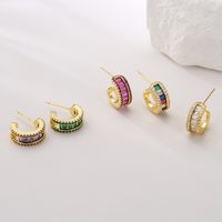 1 Pair Fashion C Shape Gold Plated Copper Zircon Ear Studs main image 1