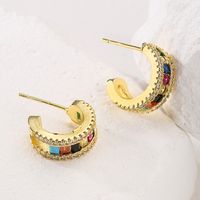 1 Pair Fashion C Shape Gold Plated Copper Zircon Ear Studs main image 4