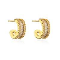 1 Pair Fashion C Shape Gold Plated Copper Zircon Ear Studs sku image 5