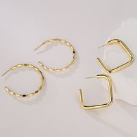 Fashion Circle Square Copper Gold Plated Ear Studs 1 Pair main image 2