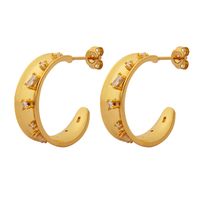 1 Pair Simple Style C Shape Gold Plated Copper Zircon Ear Studs main image 4