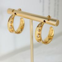 1 Pair Simple Style C Shape Gold Plated Copper Zircon Ear Studs main image 5