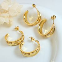 1 Pair Simple Style C Shape Gold Plated Copper Zircon Ear Studs main image 1
