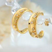 1 Pair Simple Style C Shape Gold Plated Copper Zircon Ear Studs main image 3