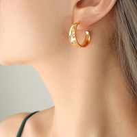 1 Pair Simple Style C Shape Gold Plated Copper Zircon Ear Studs sku image 1