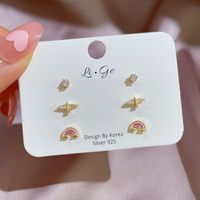 Simple Style Crown Bow Knot Alloy Plating Rhinestones Women's Ear Studs 3 Pairs main image 2
