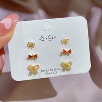 Simple Style Crown Bow Knot Alloy Plating Rhinestones Women's Ear Studs 3 Pairs main image 3