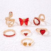 Simple Style Snake Butterfly Alloy Inlay Artificial Gemstones Rhinestones Women's Rings 1 Set main image 5