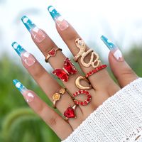 Simple Style Snake Butterfly Alloy Inlay Artificial Gemstones Rhinestones Women's Rings 1 Set main image 1