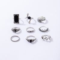 Vintage Style Leaves Crown Snake Alloy Inlay Artificial Gemstones Women's Rings 9 Pieces main image 6