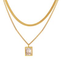 Simple Style Square Titanium Steel Gold Plated Zircon Layered Necklaces 1 Piece main image 2