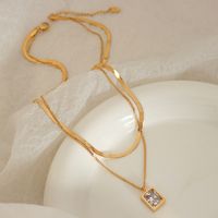 Simple Style Square Titanium Steel Gold Plated Zircon Layered Necklaces 1 Piece main image 3