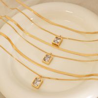 Simple Style Square Titanium Steel Gold Plated Zircon Layered Necklaces 1 Piece main image 1