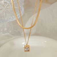 Simple Style Square Titanium Steel Gold Plated Zircon Layered Necklaces 1 Piece main image 5