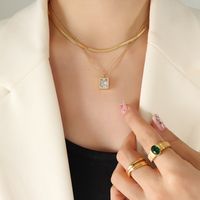 Simple Style Square Titanium Steel Gold Plated Zircon Layered Necklaces 1 Piece main image 4