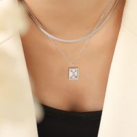Simple Style Square Titanium Steel Gold Plated Zircon Layered Necklaces 1 Piece sku image 2