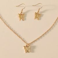 Sweet Butterfly Alloy Gold Plated Women's Earrings Necklace main image 4