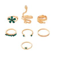 Moda Flor Serpiente Aleación Embutido Piedras Preciosas Artificiales Mujeres Anillos 7 Piezas main image 2