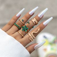 Fashion Flower Snake Alloy Inlay Artificial Gemstones Women's Rings 7 Pieces sku image 1