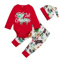 Christmas Christmas Letter Elk Printing Elastic Waist Cotton Girls Clothing Sets sku image 1